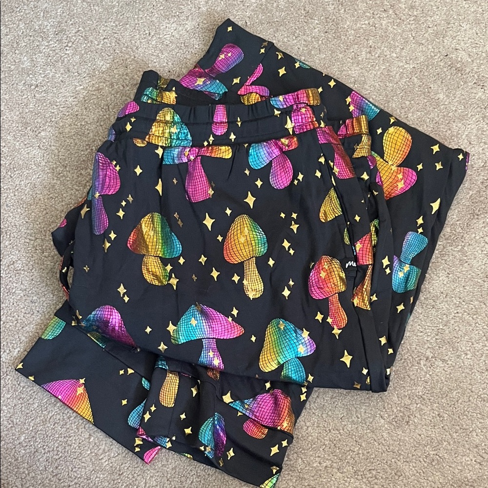 MeUndies Joggers - Black Pants with Foil Rainbow Mushroom Print